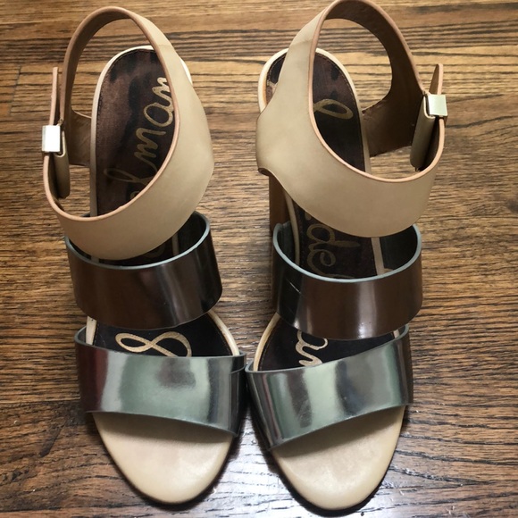 Sam Edelman Shoes - Sam Edelman 71/2 Silver and Light Tan Lthr Heels